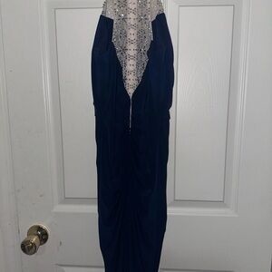 Elegant Navy Blue Gown with Silver Embellishments